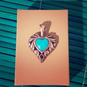 Sterling Silver Turquoise Heart Pendant w/ Garnet